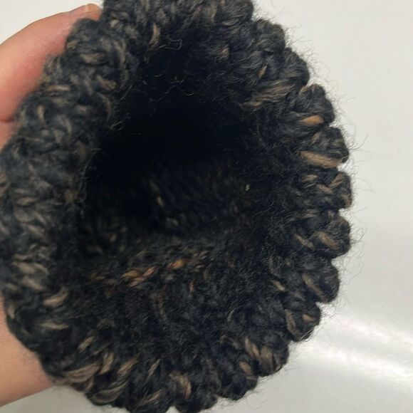 Hand Crafted Wool and Acrylic Knitted Black & Brown Marbled Winter Hat Small - Picture 7 of 11